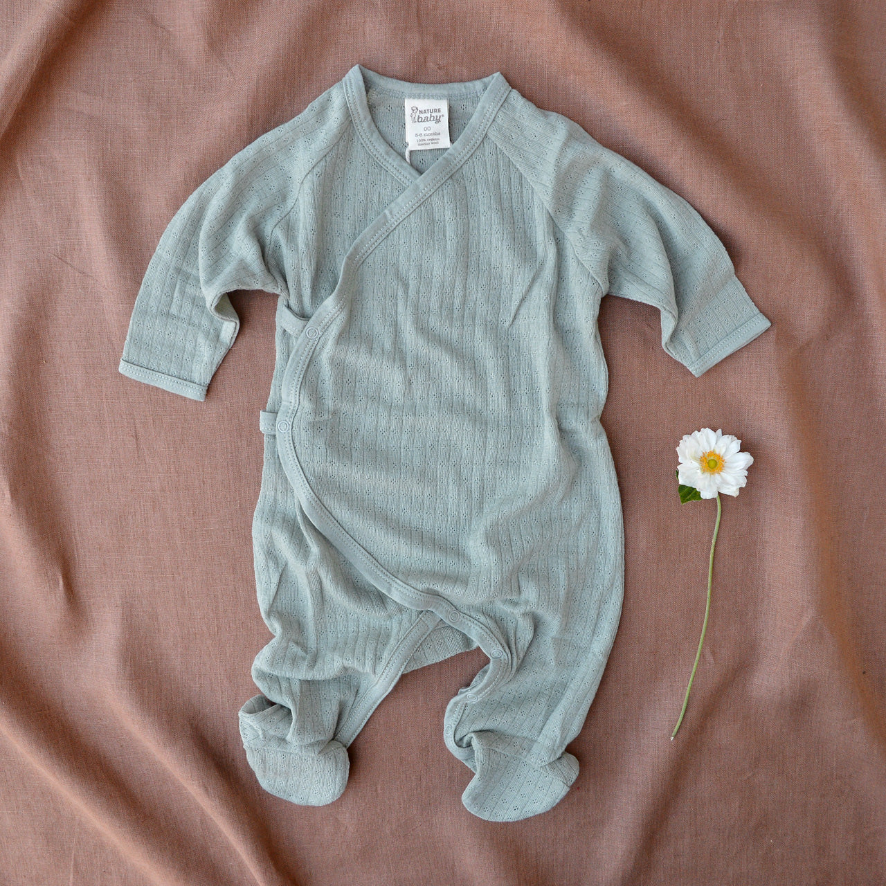 Pointelle Baby Kimono Sleep Suit in 100% Merino - Seedling (3-6m) *Last One!