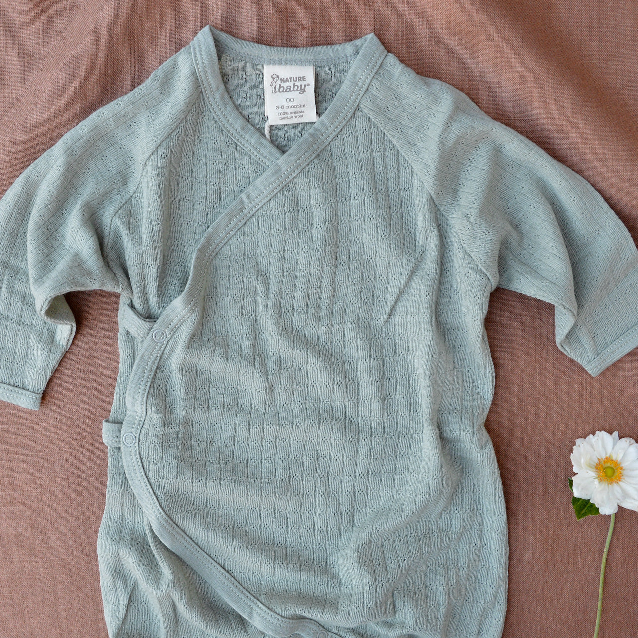 Pointelle Baby Kimono Sleep Suit in 100% Merino - Seedling (3-6m) *Last One!