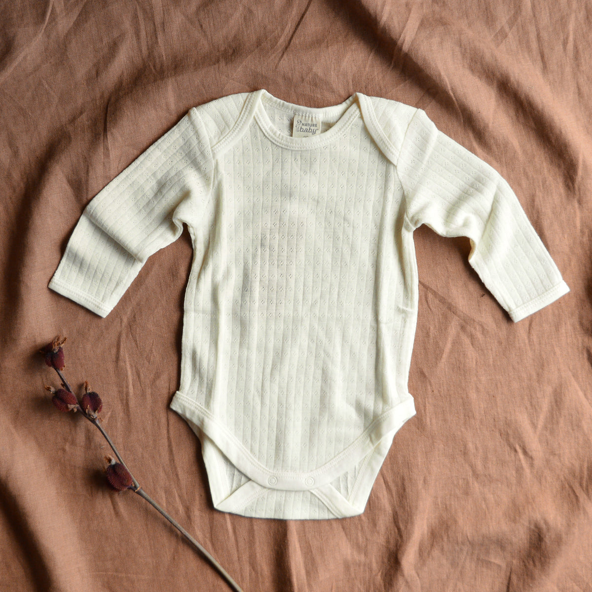 Baby Body Long Sleeve 100% Merino - Pointelle Natural (0-2y)