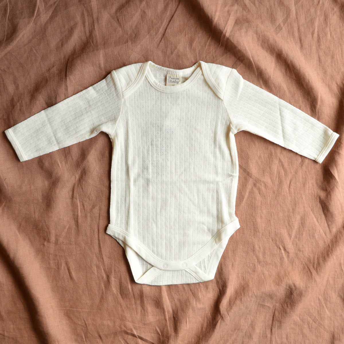 Baby Body Long Sleeve 100% Merino - Pointelle Natural (0-2y)