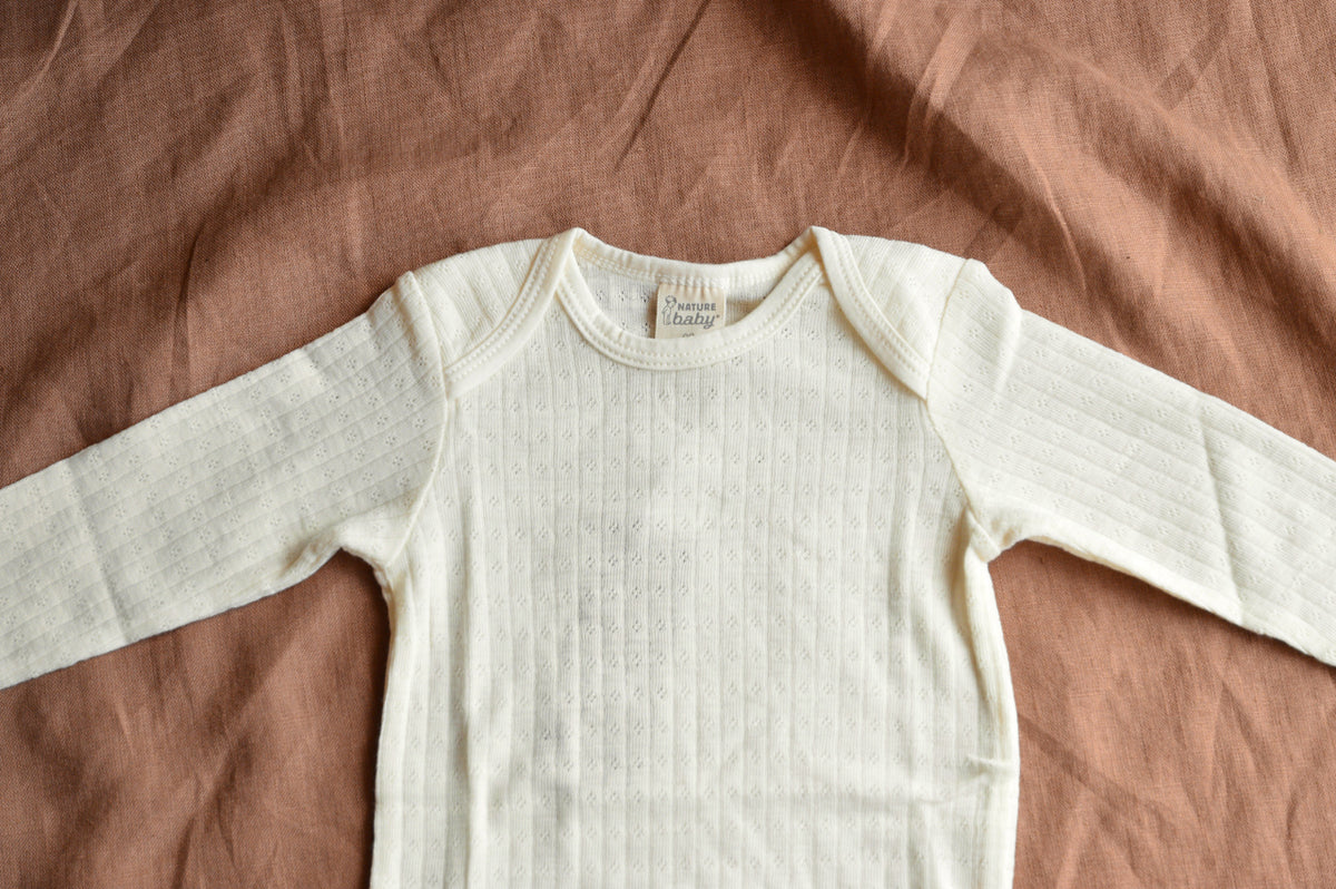 Baby Body Long Sleeve 100% Merino - Pointelle Natural (0-2y)