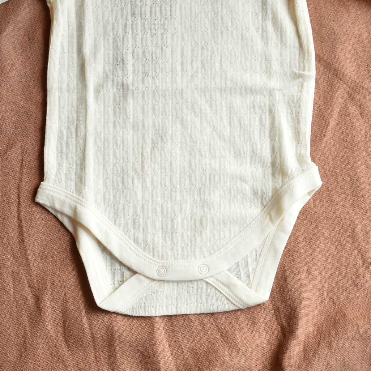 Baby Body Long Sleeve 100% Merino - Pointelle Natural (0-2y)