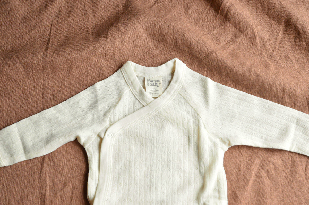 Baby Body Kimono Wrap in 100% Merino - Pointelle (Newborn-6m)