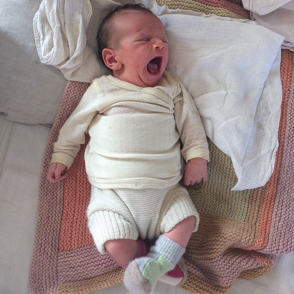 Baby Bodysuit - Organic Wool/Silk - Kimono style (0-12m)