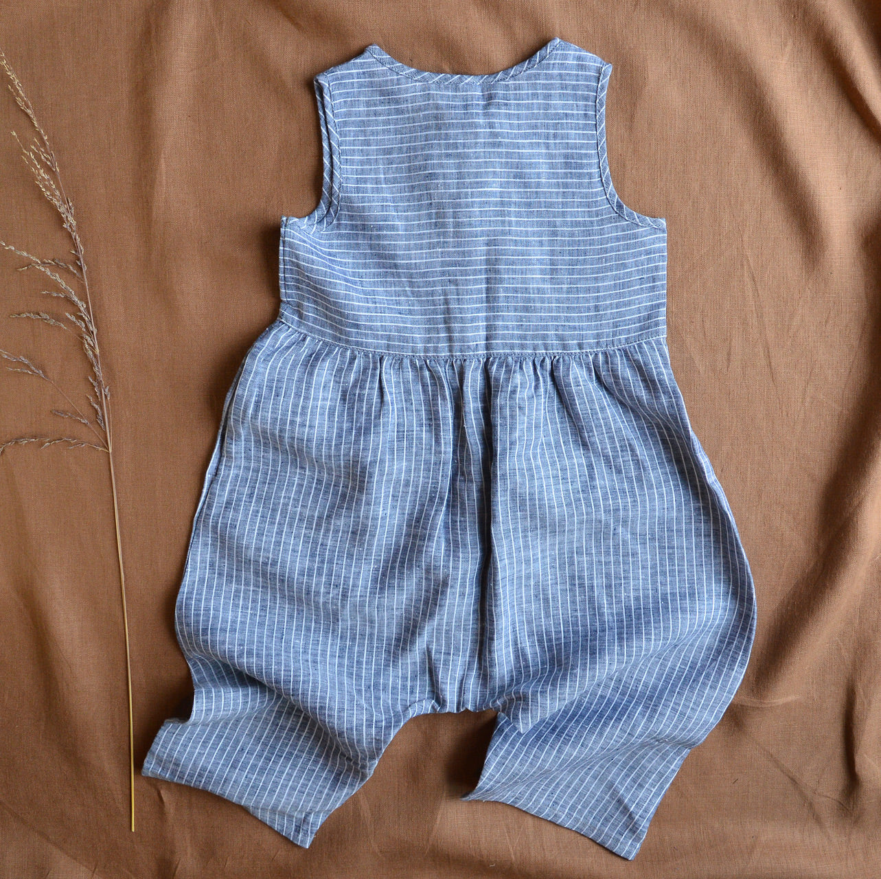 Linen Romper - Blue/Ecru Stripes (3-6y) *Last ones