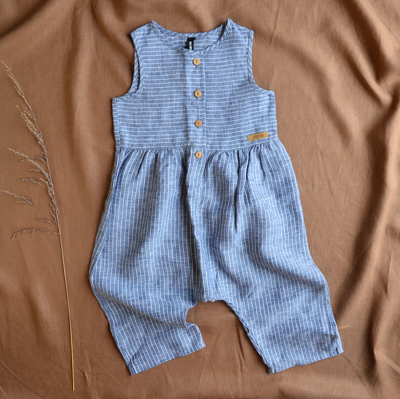 Linen Romper - Blue/Ecru Stripes (3-6y) *Last ones