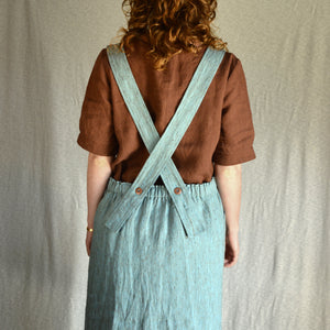 Mamiko Linen Apron Dress - SS21 Waves (L-XL only) *Last One!