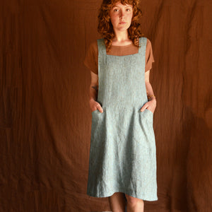 Mamiko Linen Apron Dress - SS21 Waves (L-XL only) *Last One!