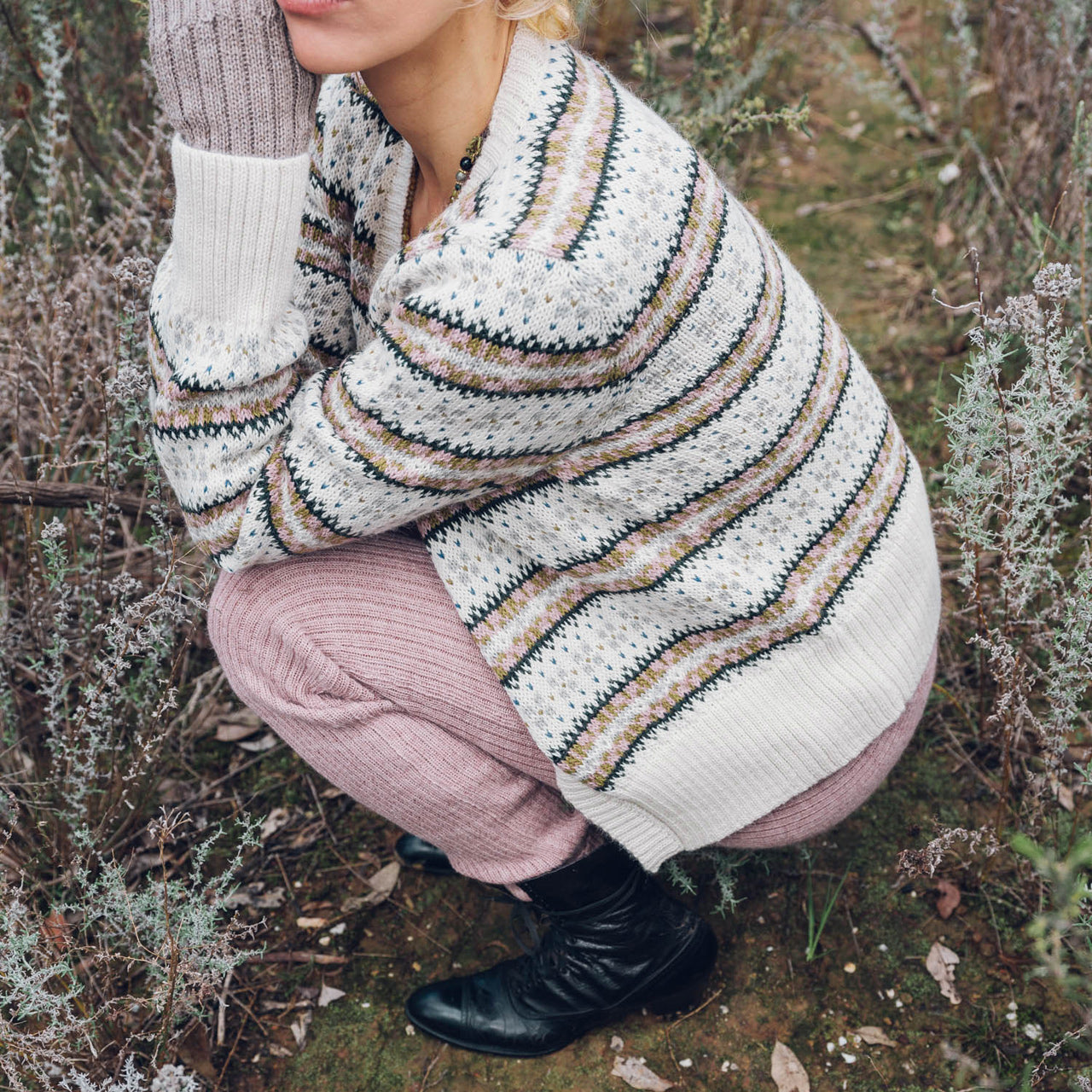 Women's Fairisle Vintage Cardi in Baby Alpaca - Ecru