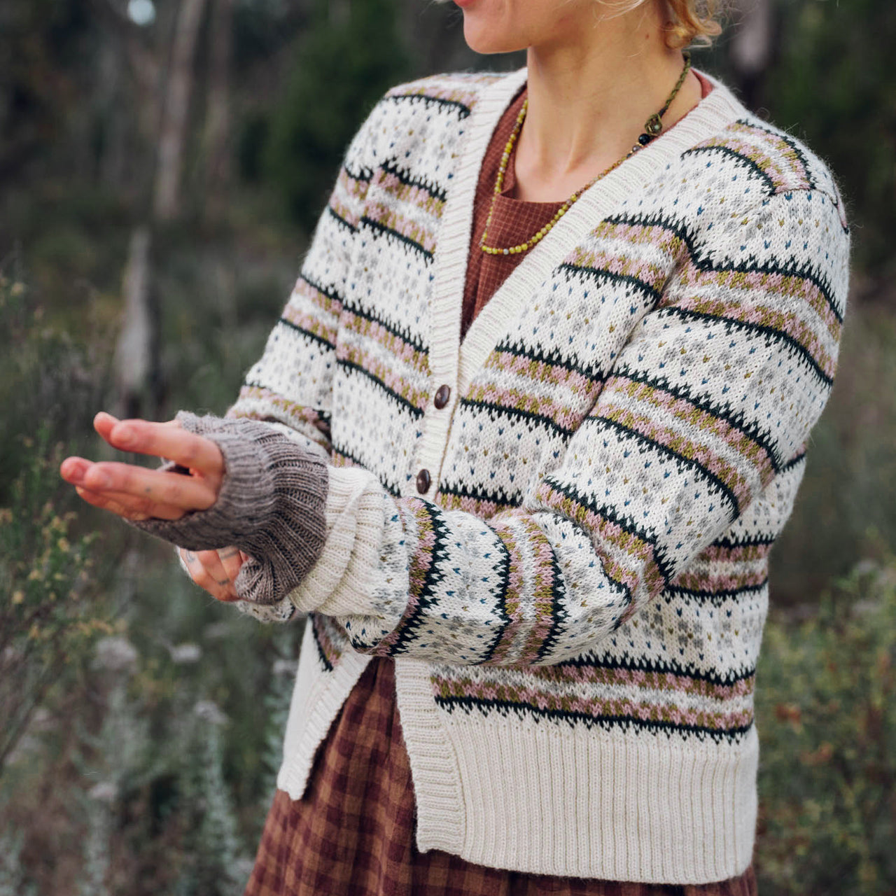 Women's Fairisle Vintage Cardi in Baby Alpaca - AW22 - Ecru (4ply)