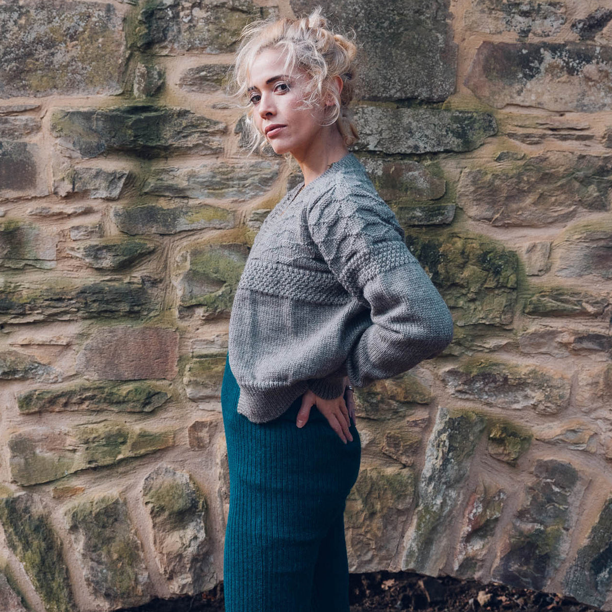 Women's Gansey Cardi - 100% Chunky Highland Wool - Light Natural Grey (S-L) *Returning 2026