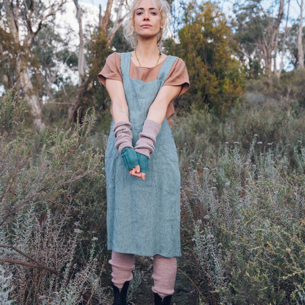 Mamiko Linen Apron Dress - SS21 Waves (L-XL only) *Last One!