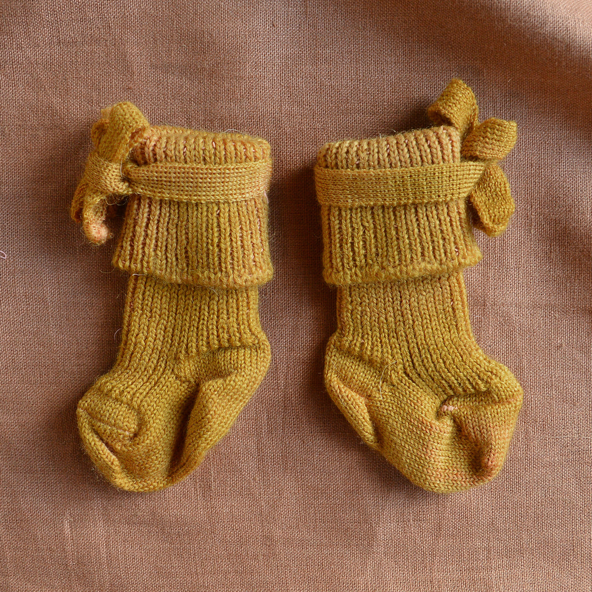 Plant Dyed Newborn Wool Baby Socks with Ties (0-3m) *Returning 2026