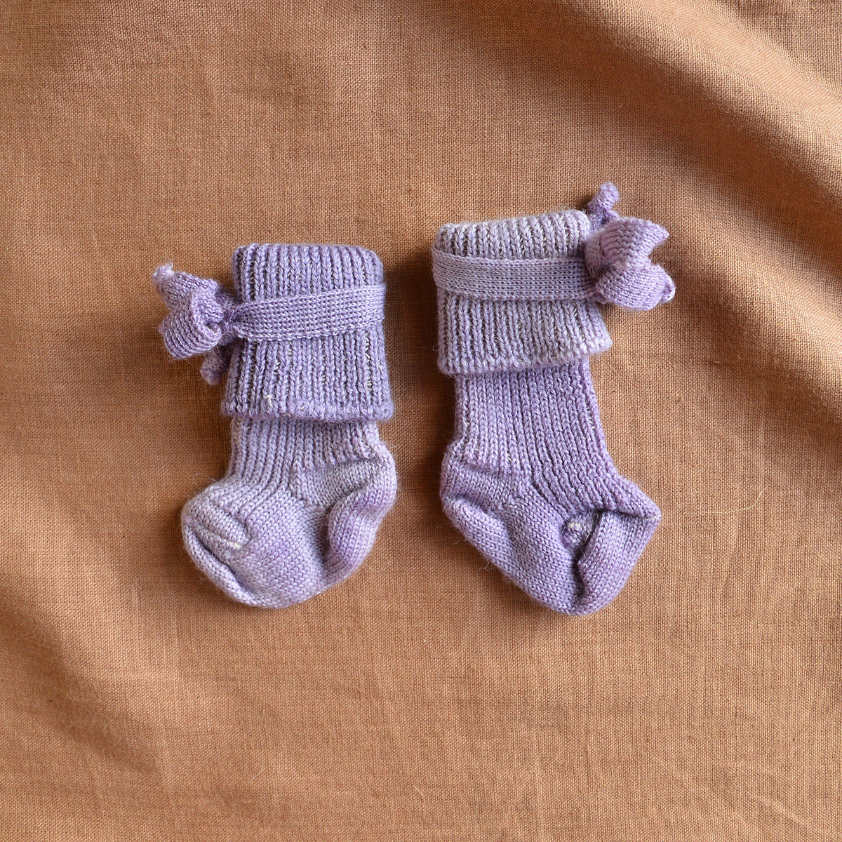 Plant Dyed Newborn Wool Baby Socks with Ties (0-3m) *Returning 2026