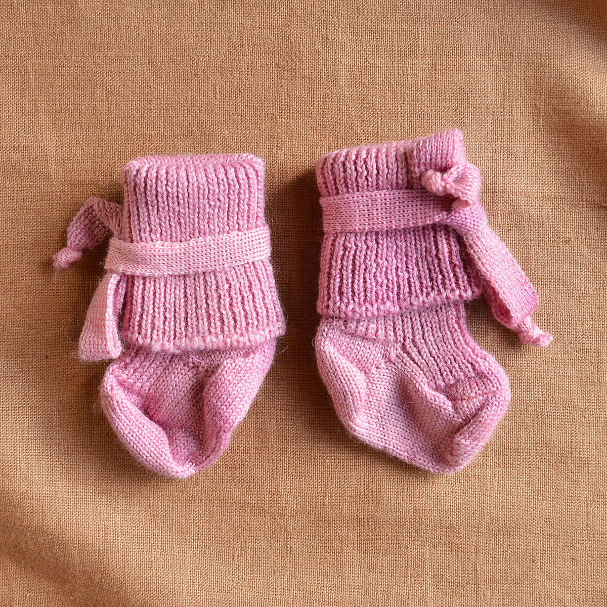 Plant Dyed Newborn Wool Baby Socks with Ties (0-3m) *Returning 2026