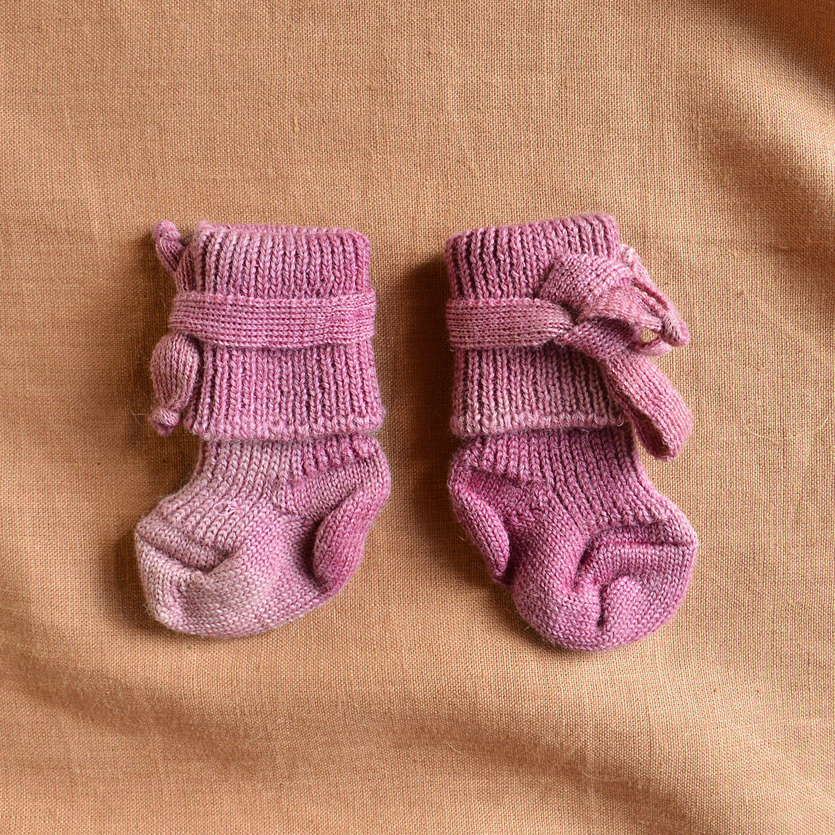 Plant Dyed Newborn Wool Baby Socks with Ties (0-3m) *Returning 2026