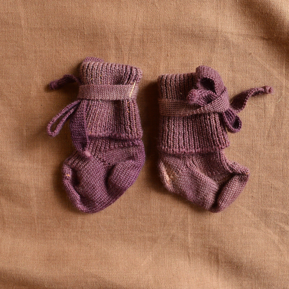 Plant Dyed Newborn Wool Baby Socks with Ties (0-3m) *Returning 2026