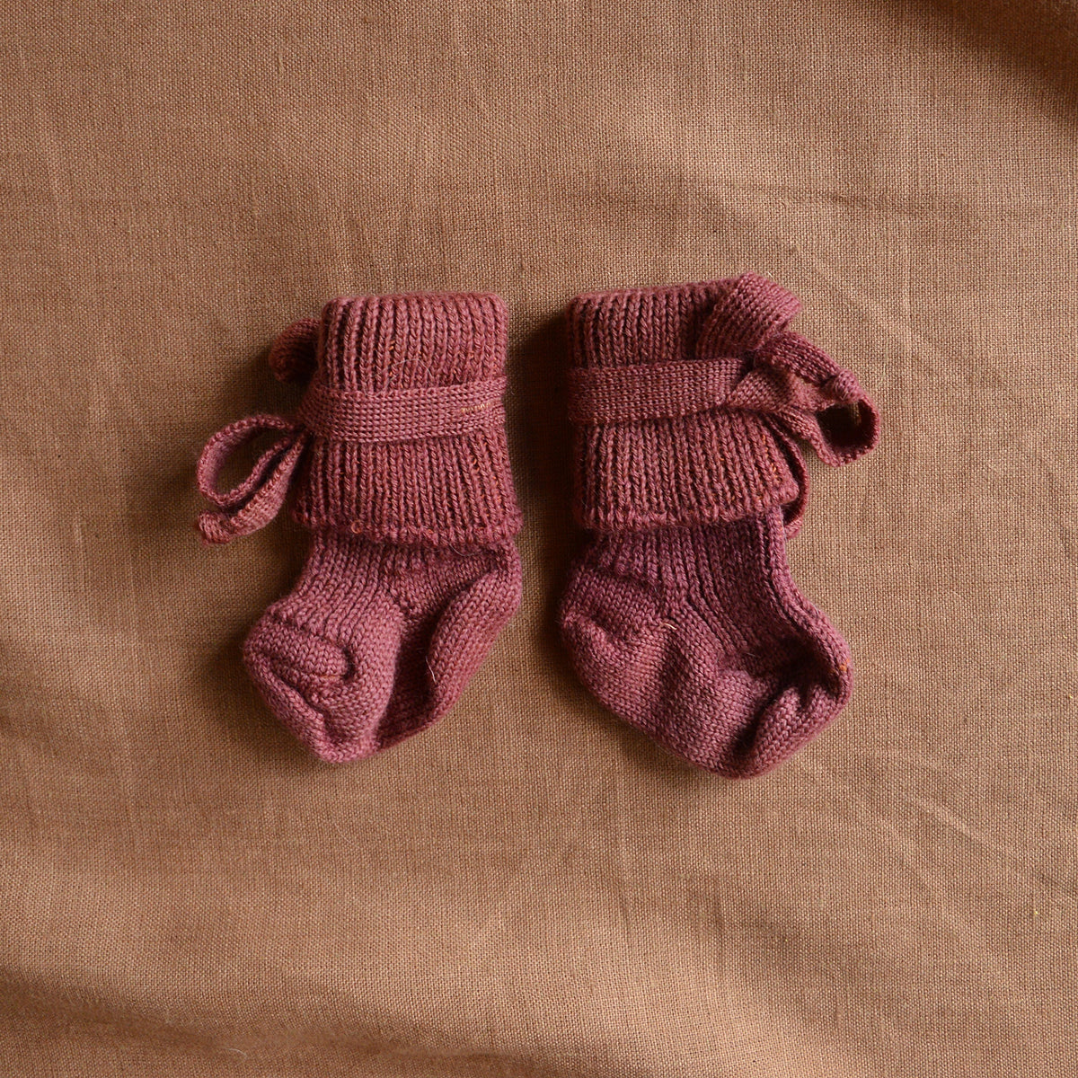 Plant Dyed Newborn Wool Baby Socks with Ties (0-3m) *Returning 2026