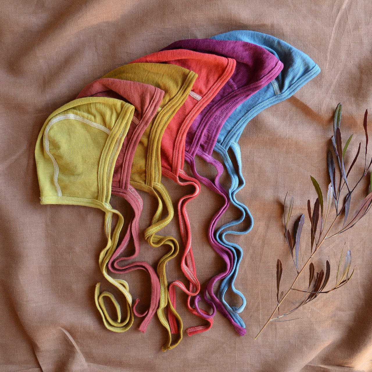 Plant Dyed Baby Bonnets in 100% Organic Merino Wool (3m-2y) *Last One!