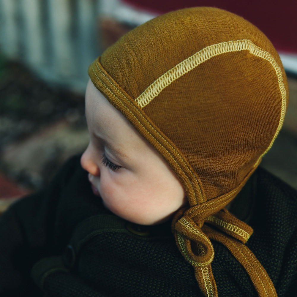 Plant Dyed Baby Bonnets in 100% Organic Merino Wool (3m-2y) *Last One!