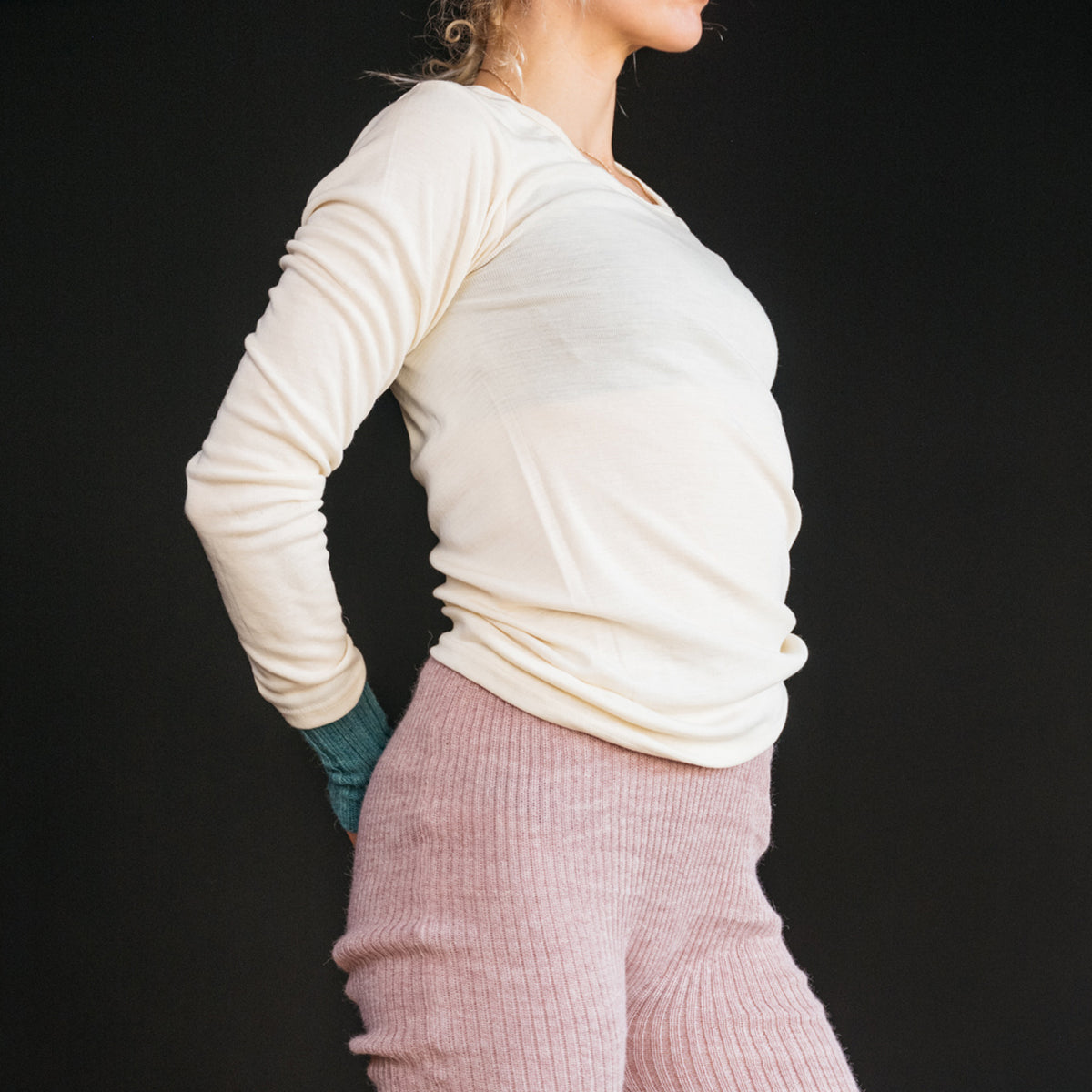 Women's Organic Merino Wool & Silk Long Sleeve Top - Natural