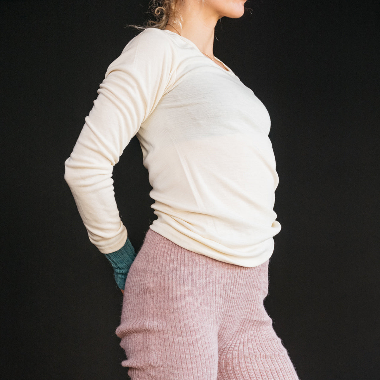 Women's Merino Wool & Silk Long Sleeve Top - Natural