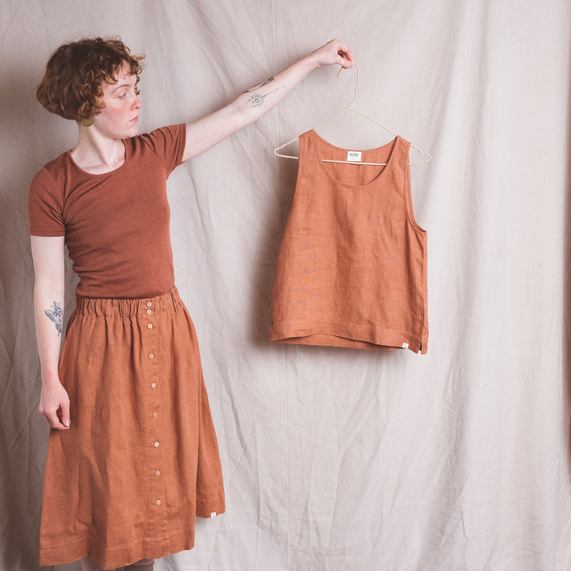 Rosa Women's Tank Top in 100% Linen - Sienna (L) *Last ones