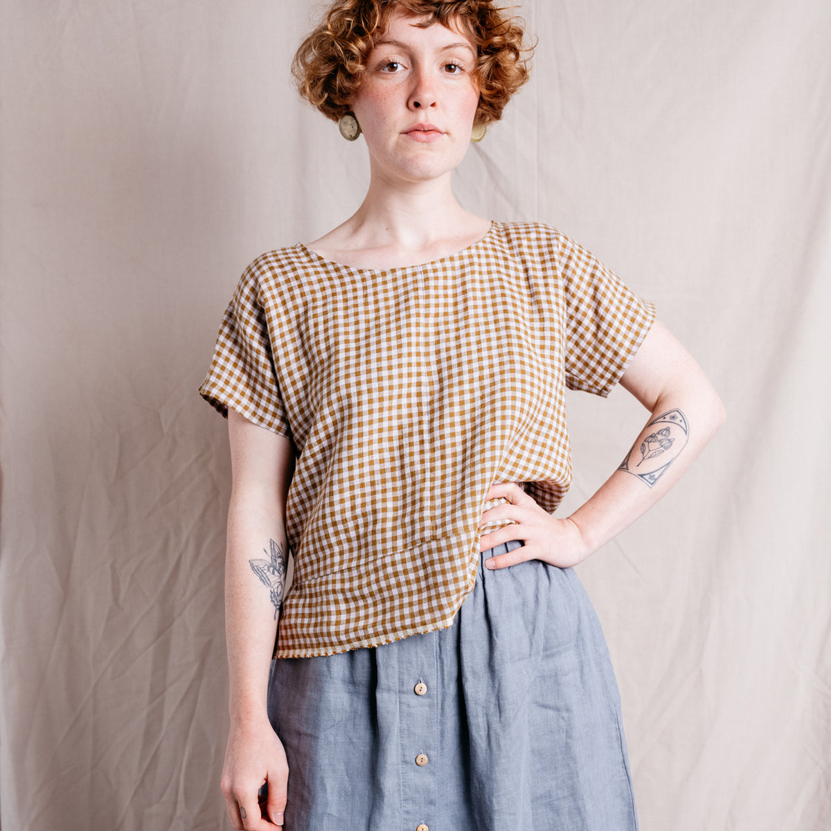 Pieces Top - 100% European Linen - Garden Gingham (M-L) *Last ones