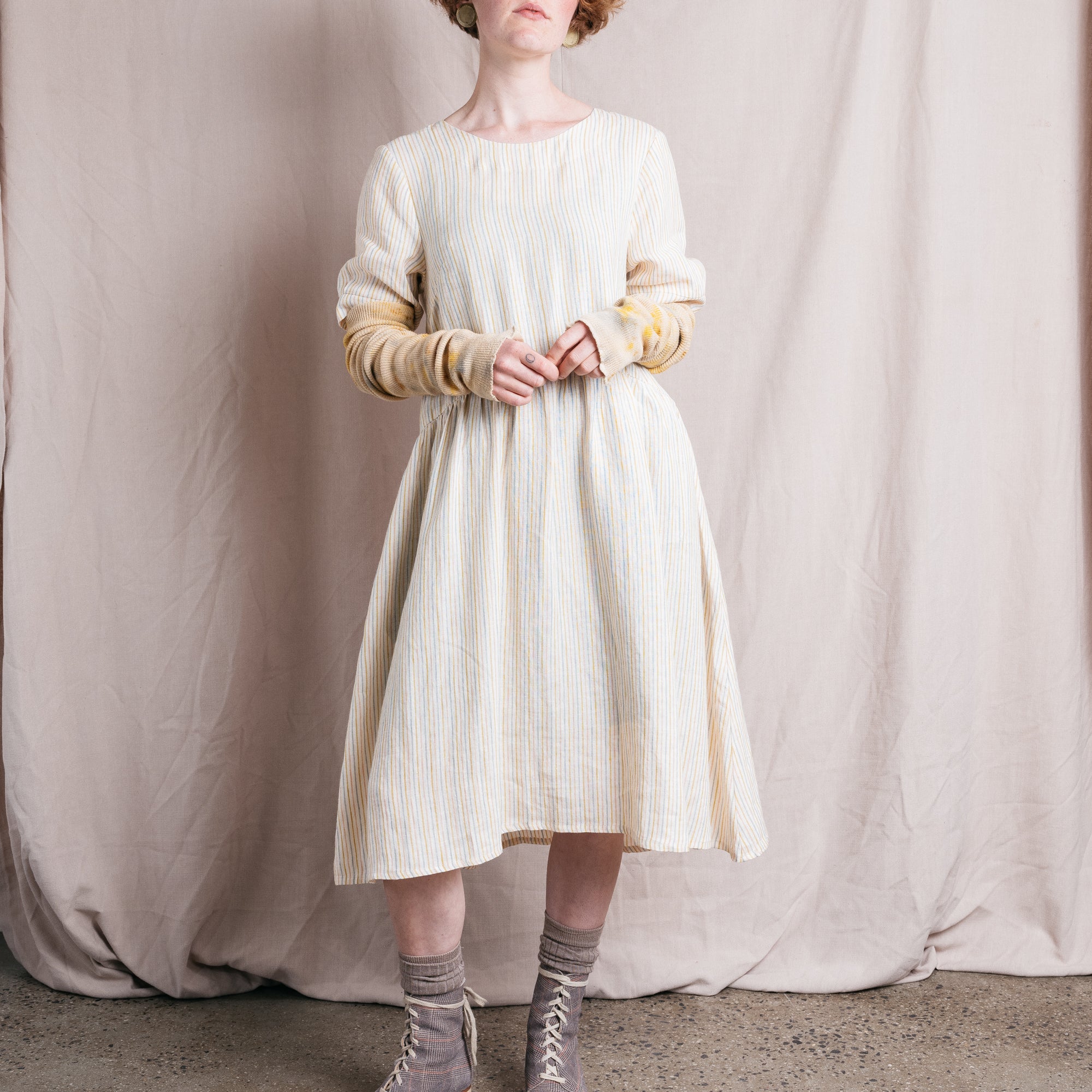 Kirsten Dress in 100% Linen - Bijou Stripe (Women L-XL only) *Last ones