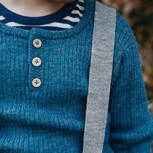 Grandpa Sweater - 100% Baby Alpaca - Indigo (18m-3y)