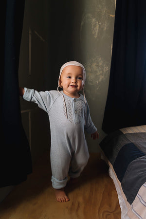 Lace Front Overall in Alpaca/Cotton - Grey (0-6m) *PRE-LOVED/MENDED