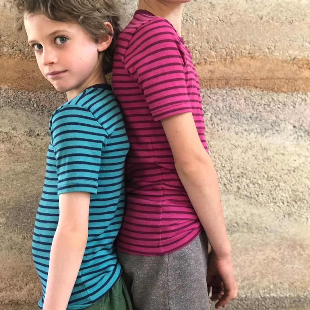 Engel, Child's Merino/Silk T-Shirt Stripes - Wollykins, Australia
