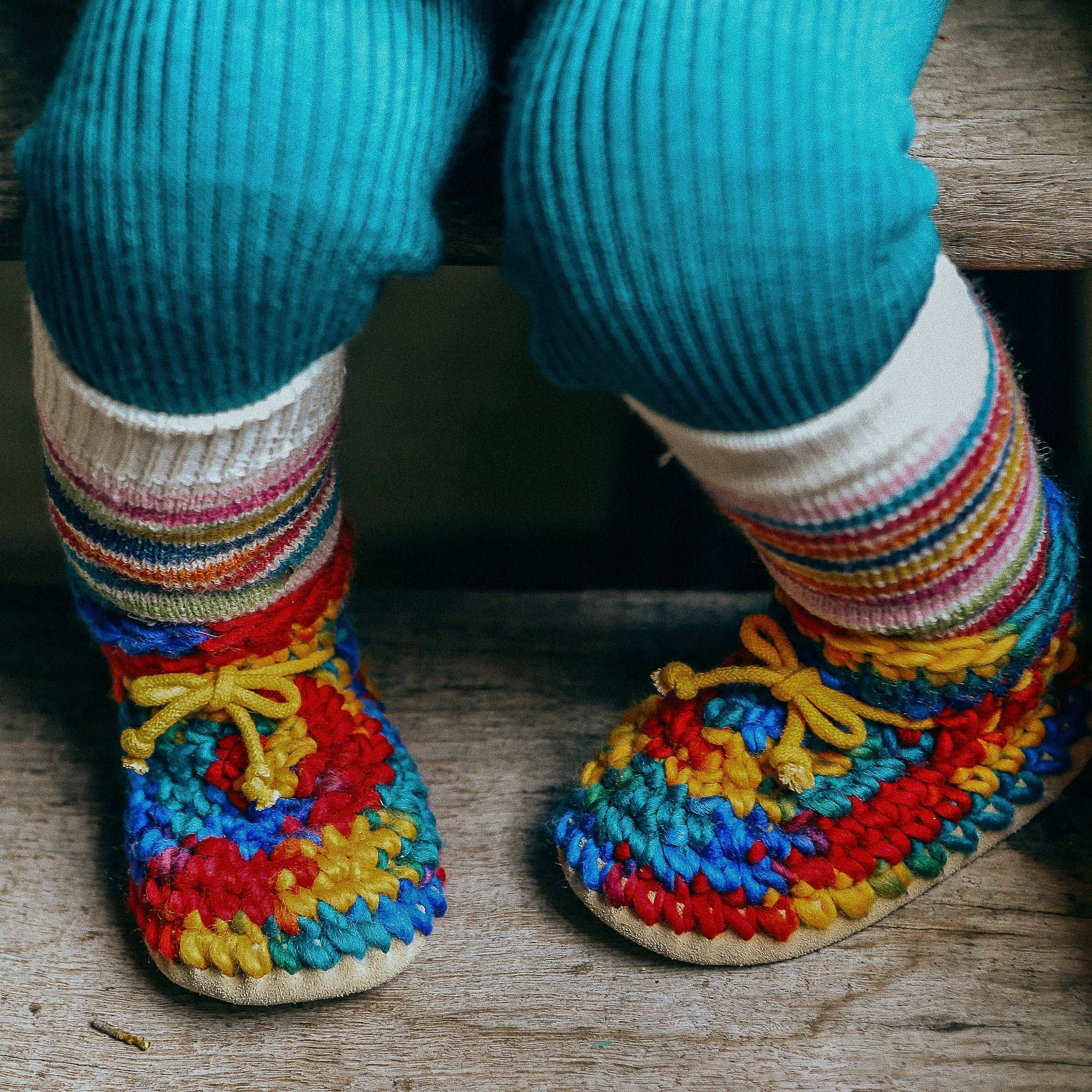 Organic Wool Plush Rainbow Legwarmers (Child 1-5y+)