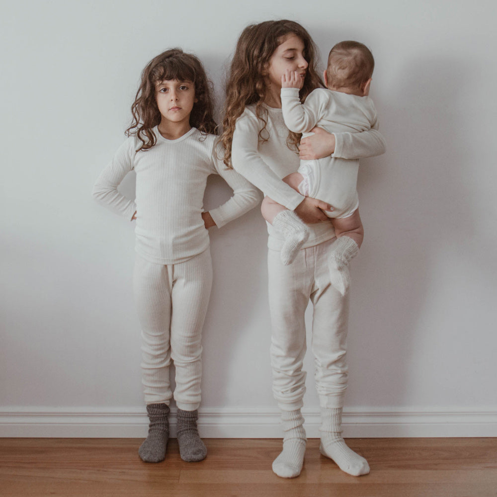 Child's Long Johns / PJ Bottoms - 100% Organic Merino Wool - Natural (1-12y)