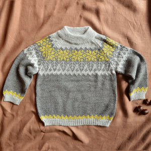 Islandia Sweater in Baby Alpaca - Grey/Pistachio (1-6y) *Last ones