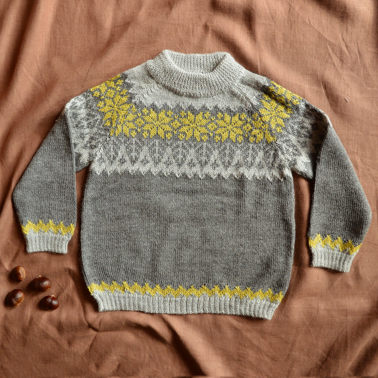 Islandia Sweater in Baby Alpaca - Grey/Pistachio (1-6y)