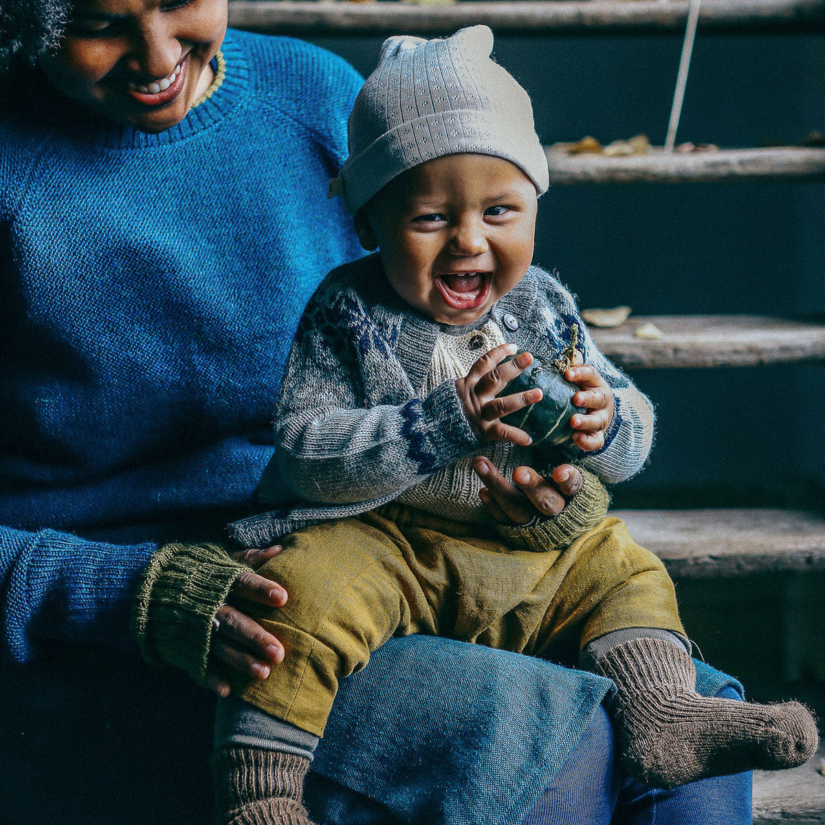 Islandia Cardigan in Baby Alpaca - Grey/Navy (6m-4y) *Returning 2026