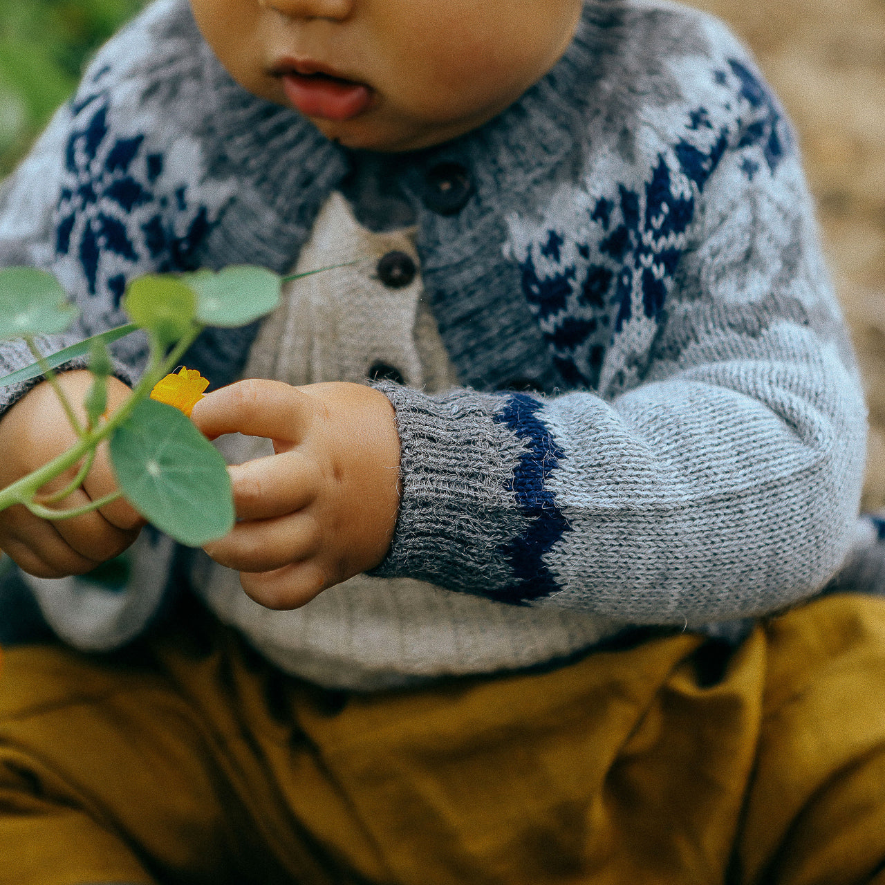 Islandia Cardigan in Baby Alpaca - Grey/Navy (6m-4y) *Returning 2026