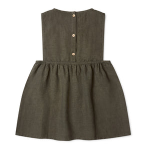 Nora Pinafore Dress in 100% Linen - Pine (3-10y)