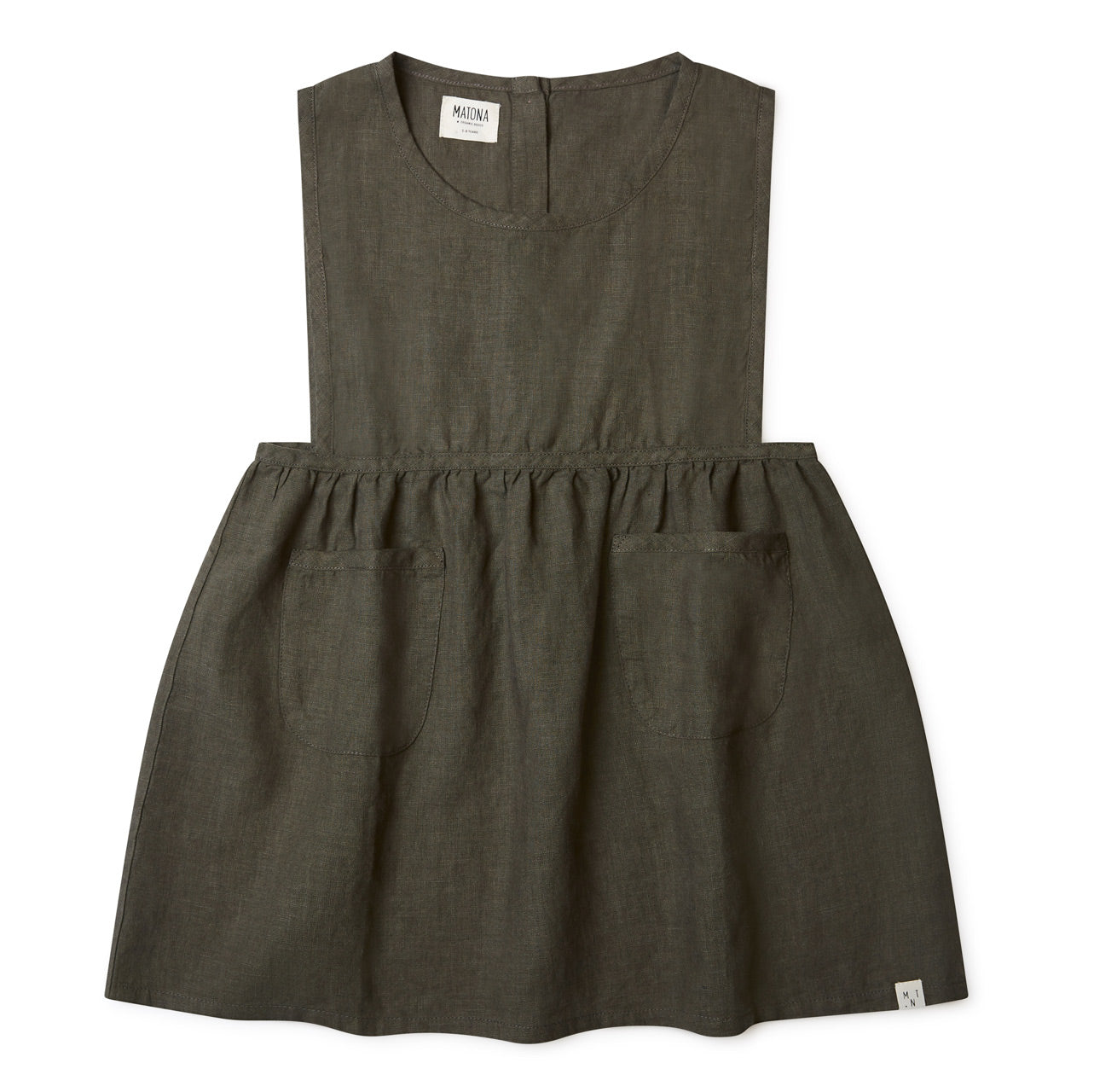 Nora Pinafore Dress in 100% Linen - Pine (3-10y)