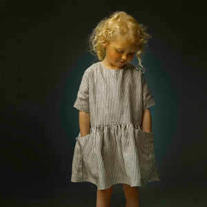 Pocket Dress - 100% Linen - Stripe Classic (6-18m) *Last ones