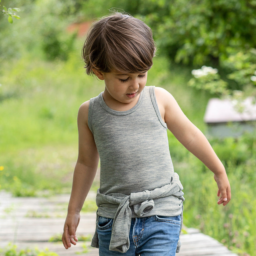 Child's Sleeveless Vest - Organic Merino/Silk - Grey (1-14y)